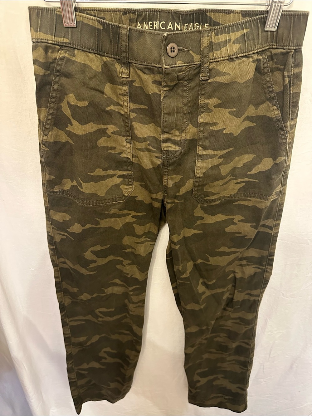 American Eagle Camo Utility Pants Stretch Waist XS Olive Green Cargo Military - Picture 5 of 7